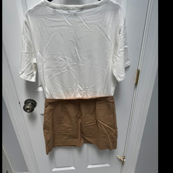 Veronica Beard Elowyn Mixed Media Dress White/Khaki Size L - Picture 8 of 8